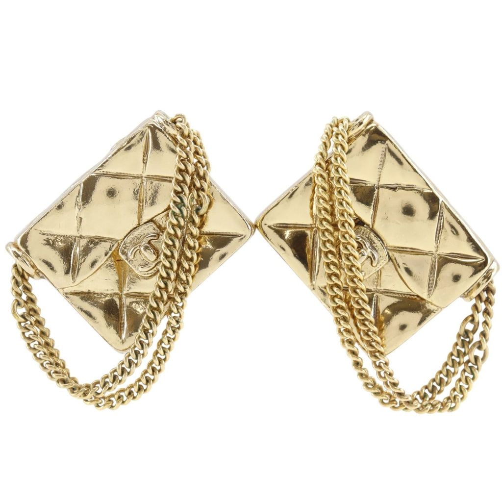 Chanel Quilted Bag Motif Gold Plated Earrings