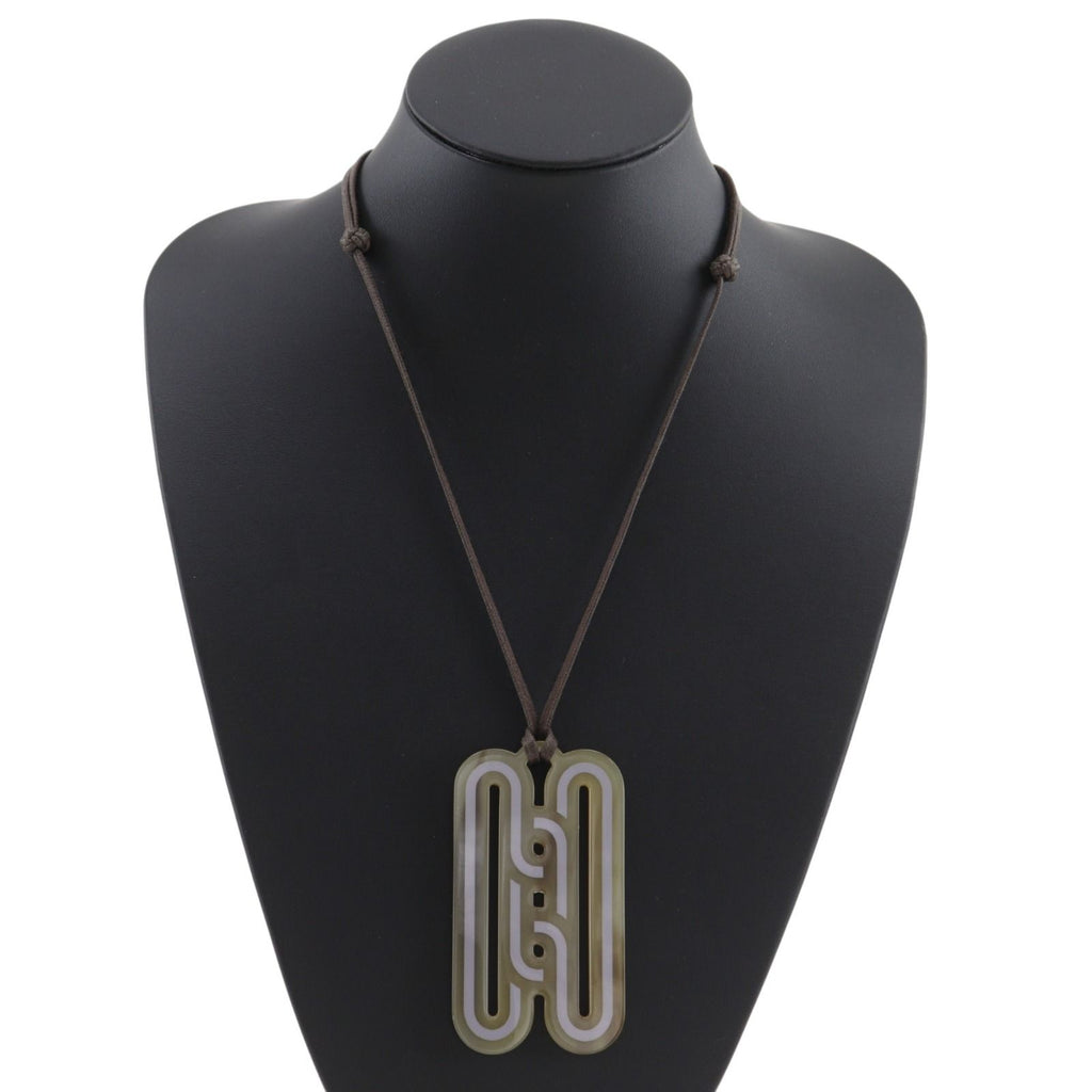 Hermes Motif Buffalo Horn Brown Necklace — view 2