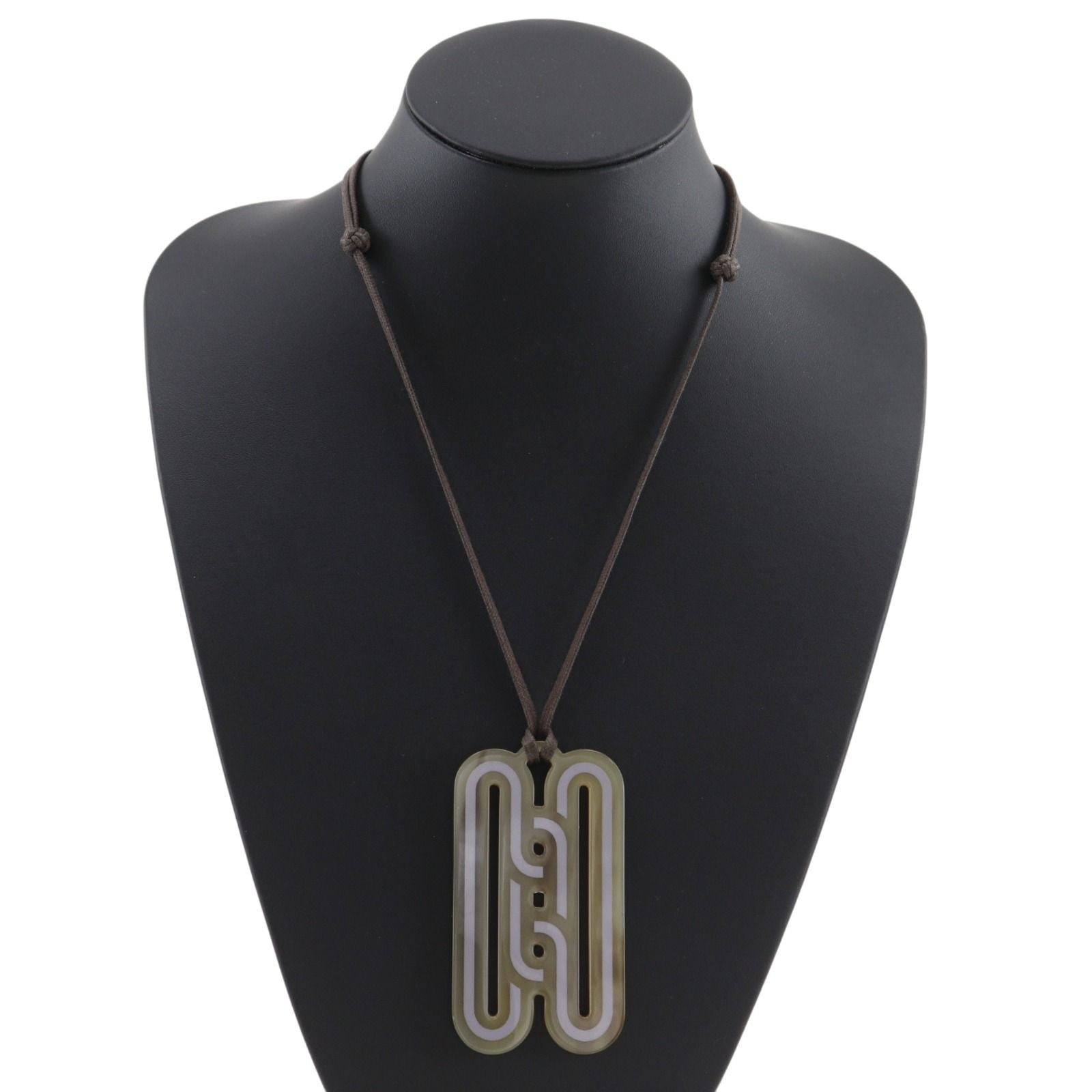 Hermes Motif Buffalo Horn Brown Necklace — view 2