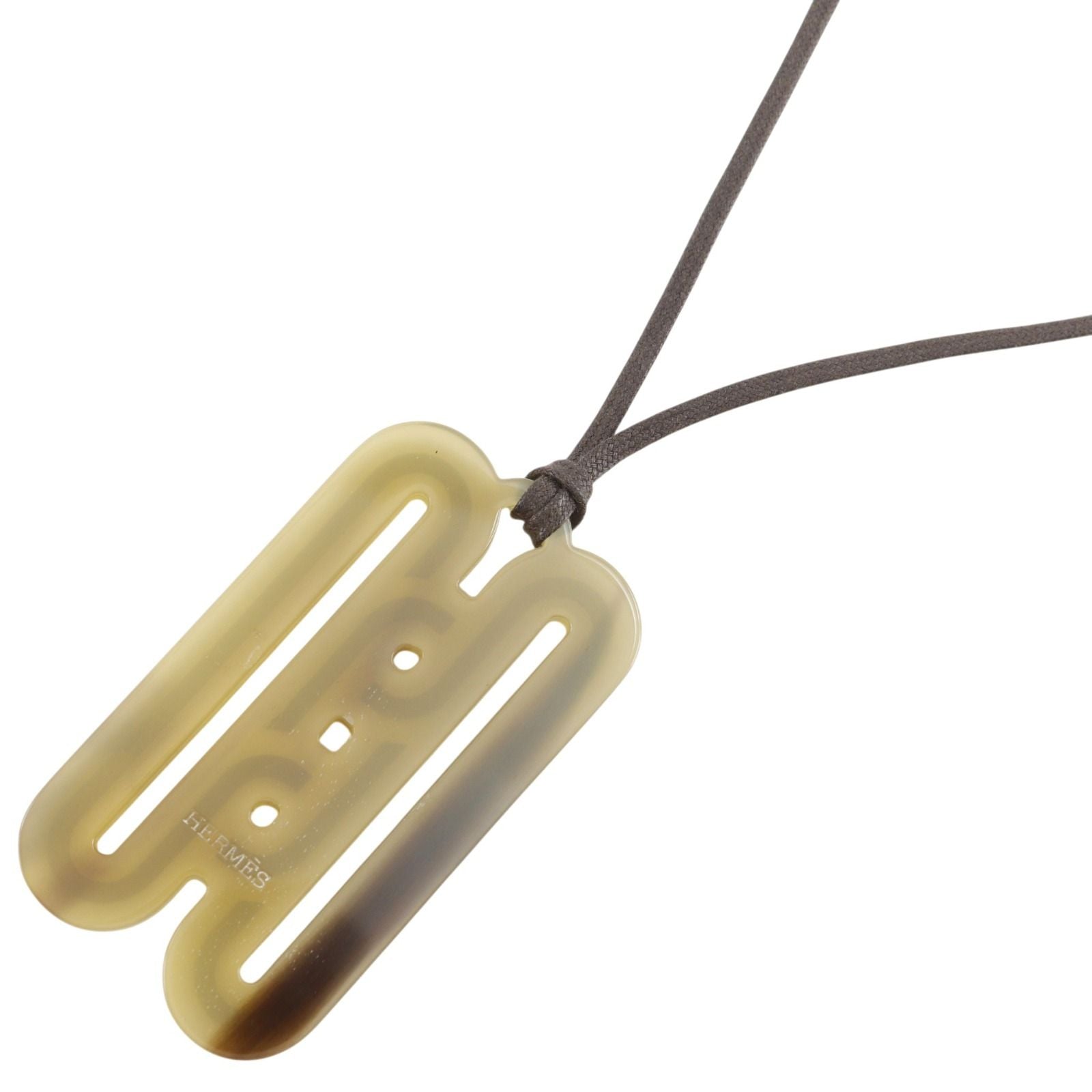 Hermes Motif Buffalo Horn Brown Necklace — view 3
