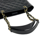 Chanel CC Logo Chain Tote Shoulder Bag Quilted Petite Shopping PST Bag Caviar — view 7