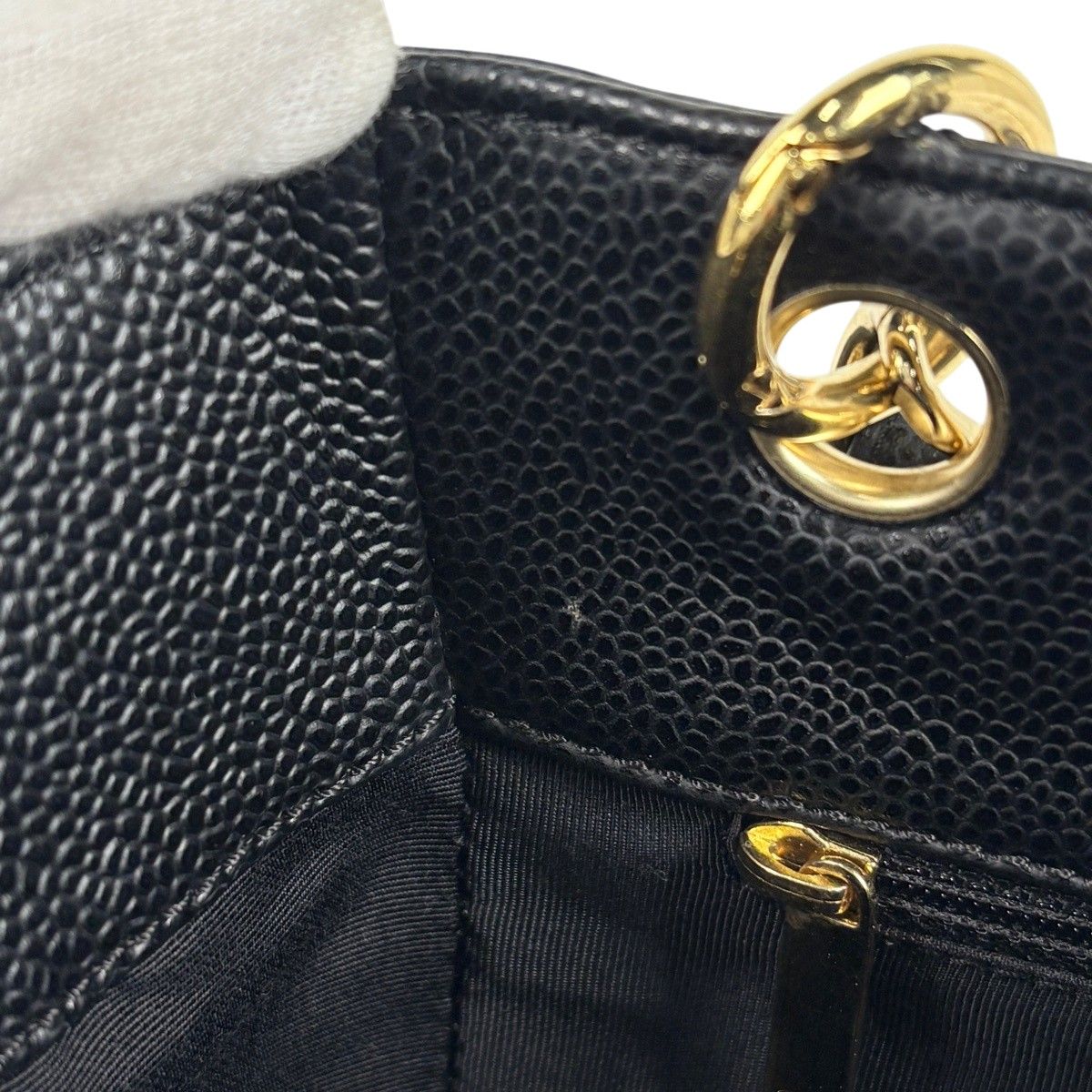 Chanel CC Logo Chain Tote Shoulder Bag Quilted Petite Shopping PST Bag Caviar — view 9