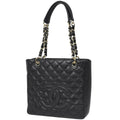 Chanel CC Logo Chain Tote Shoulder Bag Quilted Petite Shopping PST Bag Caviar