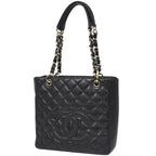 Chanel CC Logo Chain Tote Shoulder Bag Quilted Petite Shopping PST Bag Caviar
