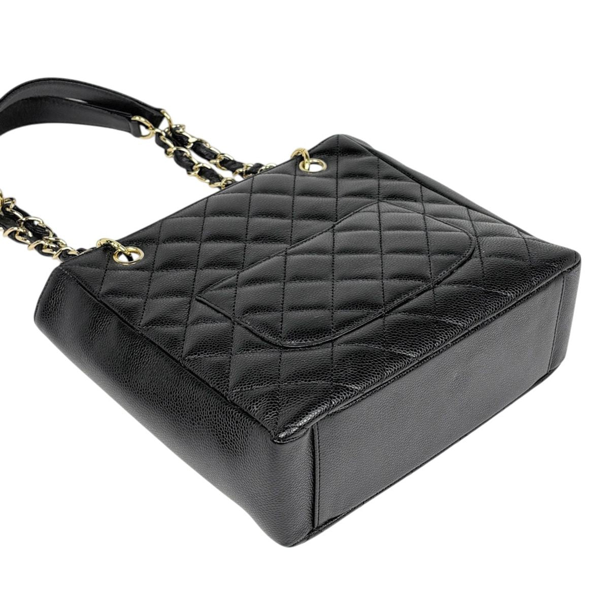 Chanel CC Logo Chain Tote Shoulder Bag Quilted Petite Shopping PST Bag Caviar — view 2