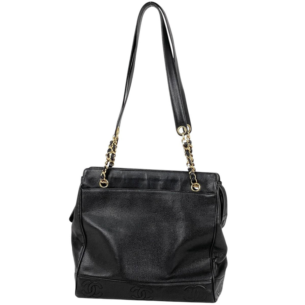 Chanel Triple CC Logo Che Tote Caviar Leather Black
