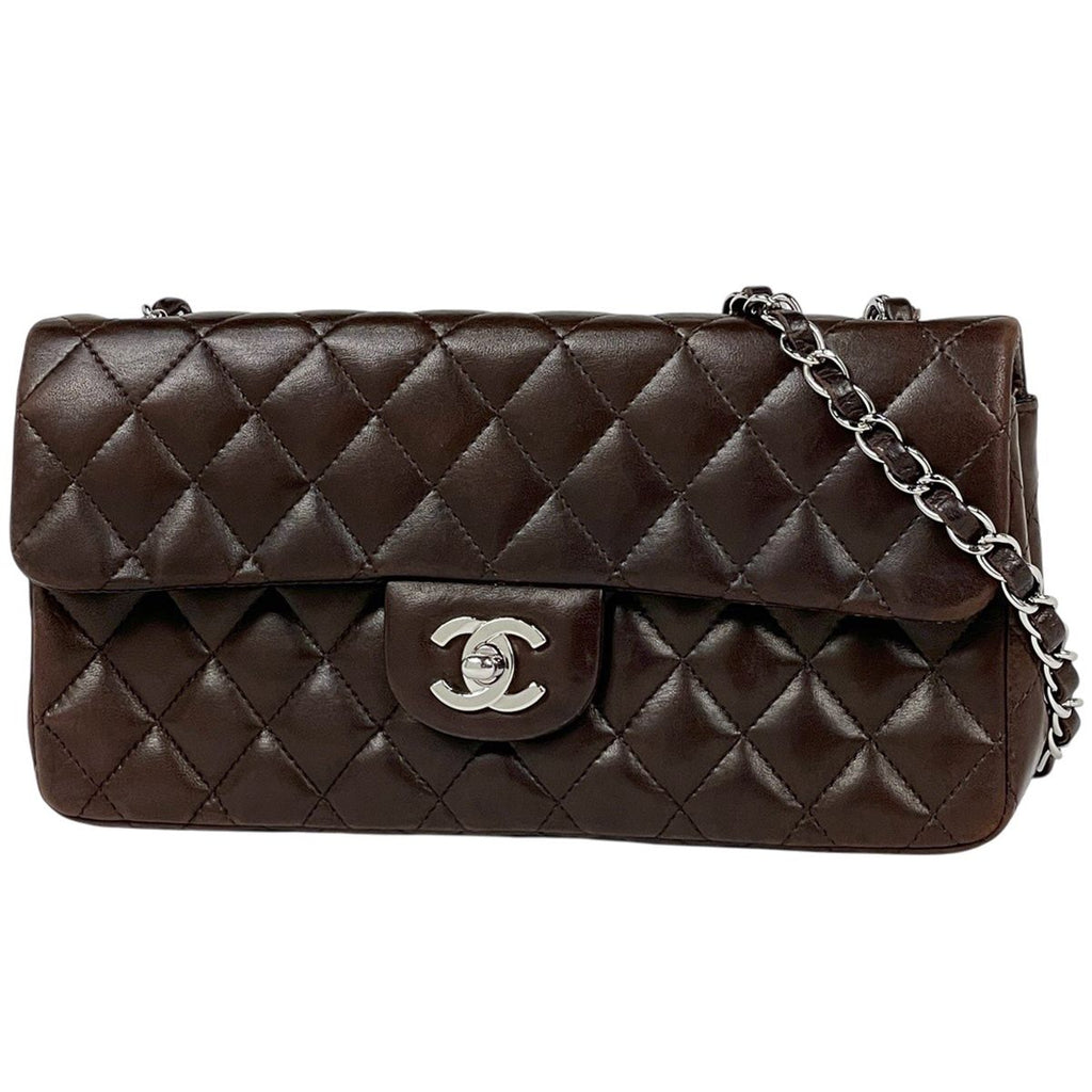 Chanel Quilted Single Flap Chain Shoulder Bag CC Logo Leather Brown