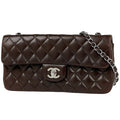 Chanel Quilted Single Flap Chain Shoulder Bag CC Logo Leather Brown