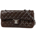 Chanel Quilted Single Flap Chain Shoulder Bag CC Logo Leather Brown