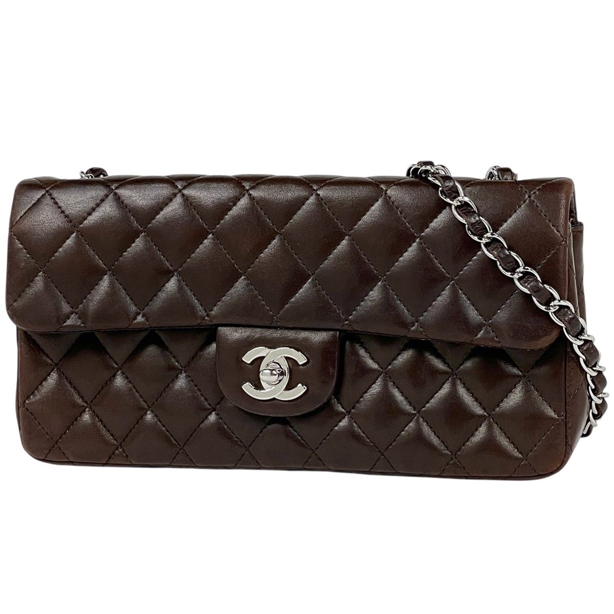 Chanel Quilted Single Flap Chain Shoulder Bag CC Logo Leather Brown