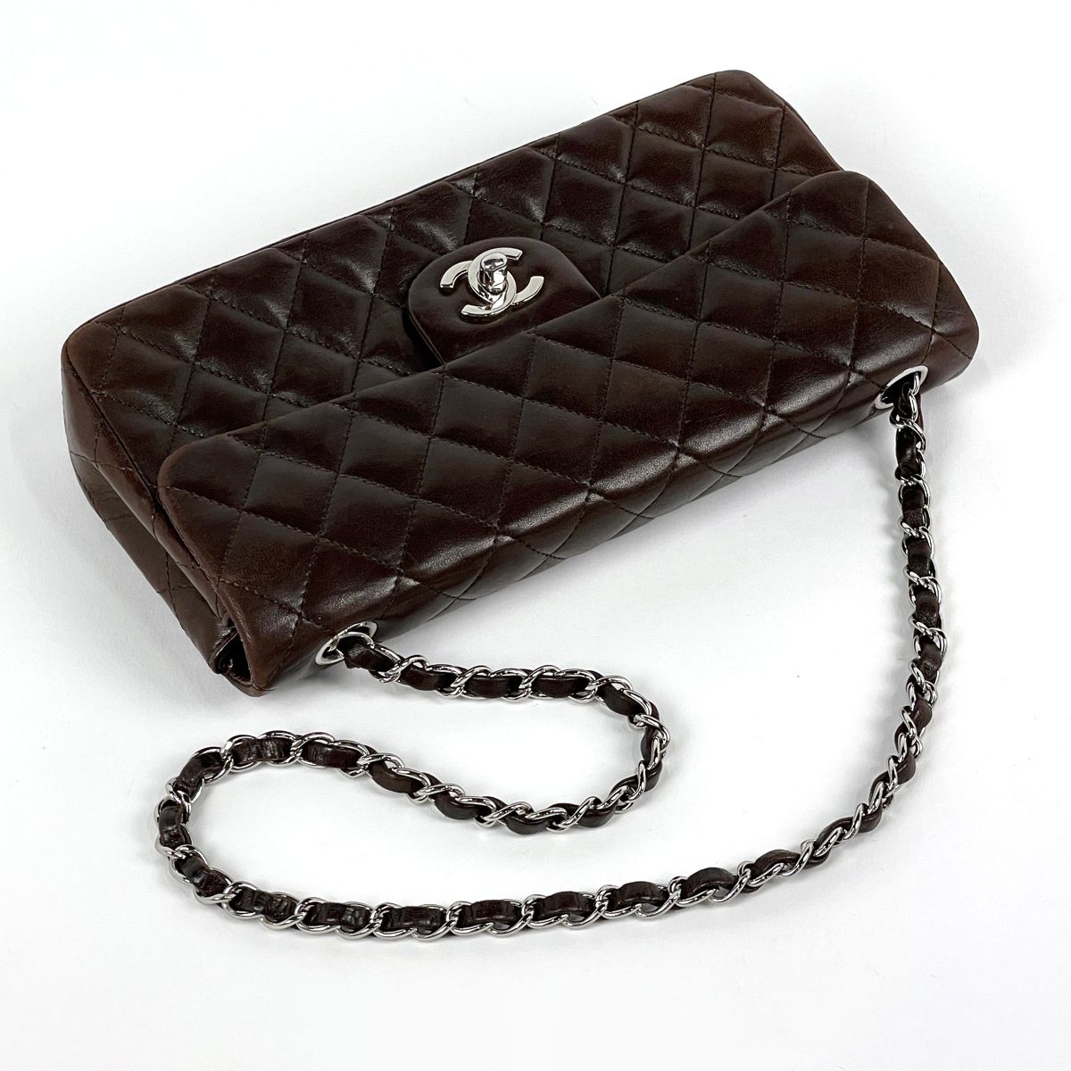 Chanel Quilted Single Flap Chain Shoulder Bag CC Logo Leather Brown — view 7