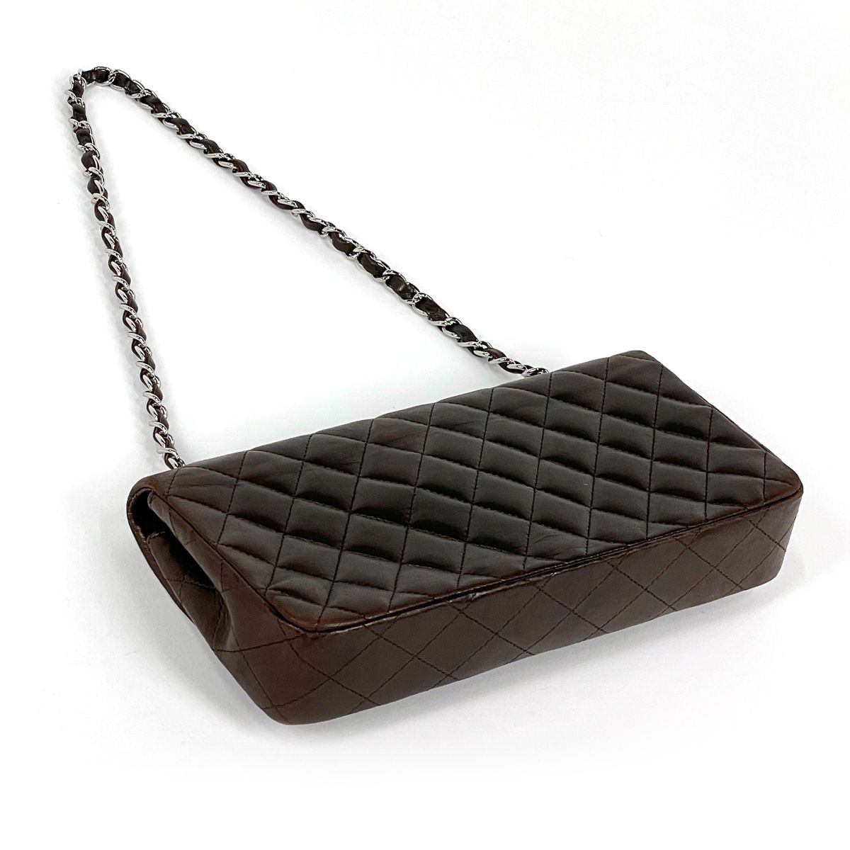 Chanel Quilted Single Flap Chain Shoulder Bag CC Logo Leather Brown — view 2