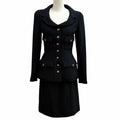 Chanel Vintage Wool Gripoix Buttoned 4 Pocket Jacket Skirt Set 38