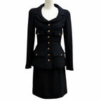 Chanel Vintage Wool Gripoix Buttoned 4 Pocket Jacket Skirt Set 38