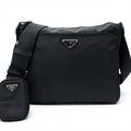 Prada Leather Re-Nylon Triangle Logo Pouch Crossbody Shoulder Bag Black