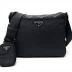 Prada Leather Re-Nylon Triangle Logo Pouch Crossbody Shoulder Bag Black