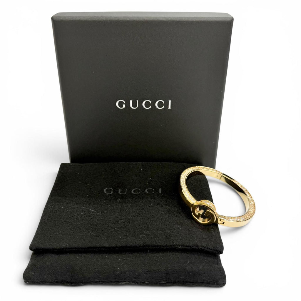 Gucci Interlocking Rhinestone Blanc D Bangle Bracelet Gold — view 2