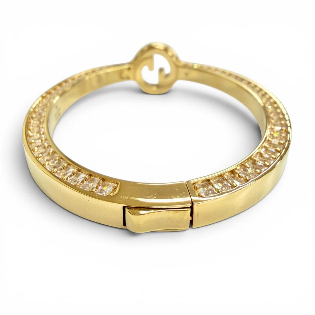 Gucci Interlocking Rhinestone Blanc D Bangle Bracelet Gold — view 5
