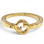 Gucci Interlocking Rhinestone Blanc D Bangle Bracelet Gold