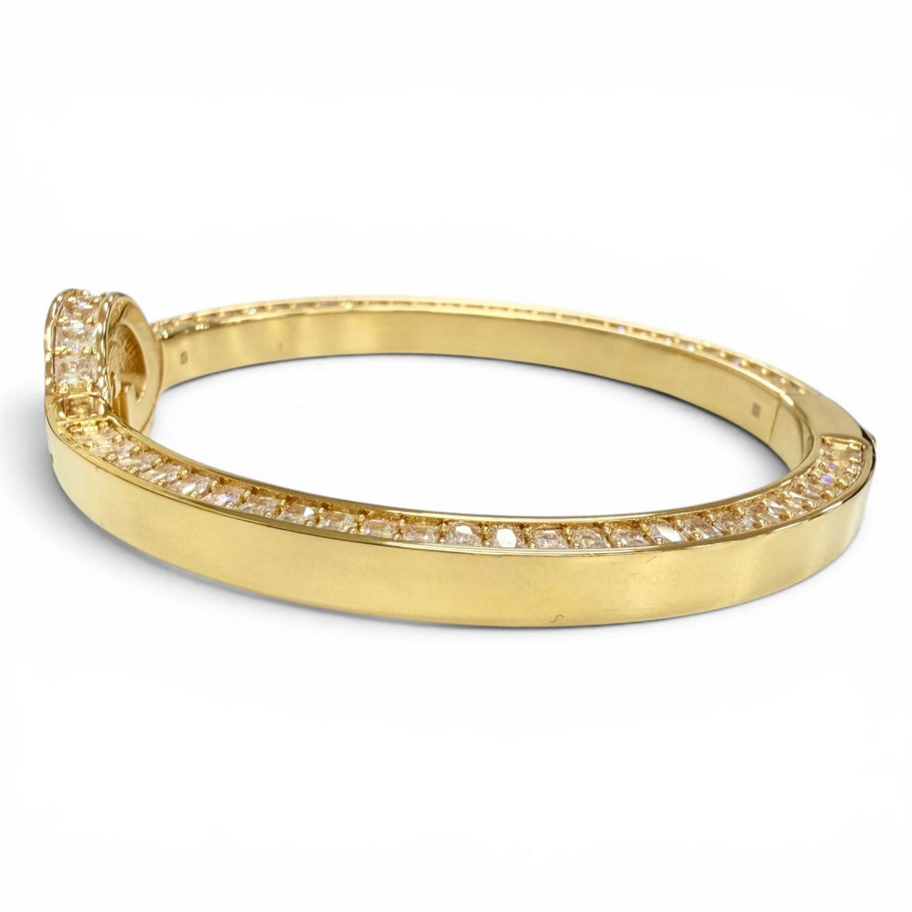Gucci Interlocking Rhinestone Blanc D Bangle Bracelet Gold — view 3