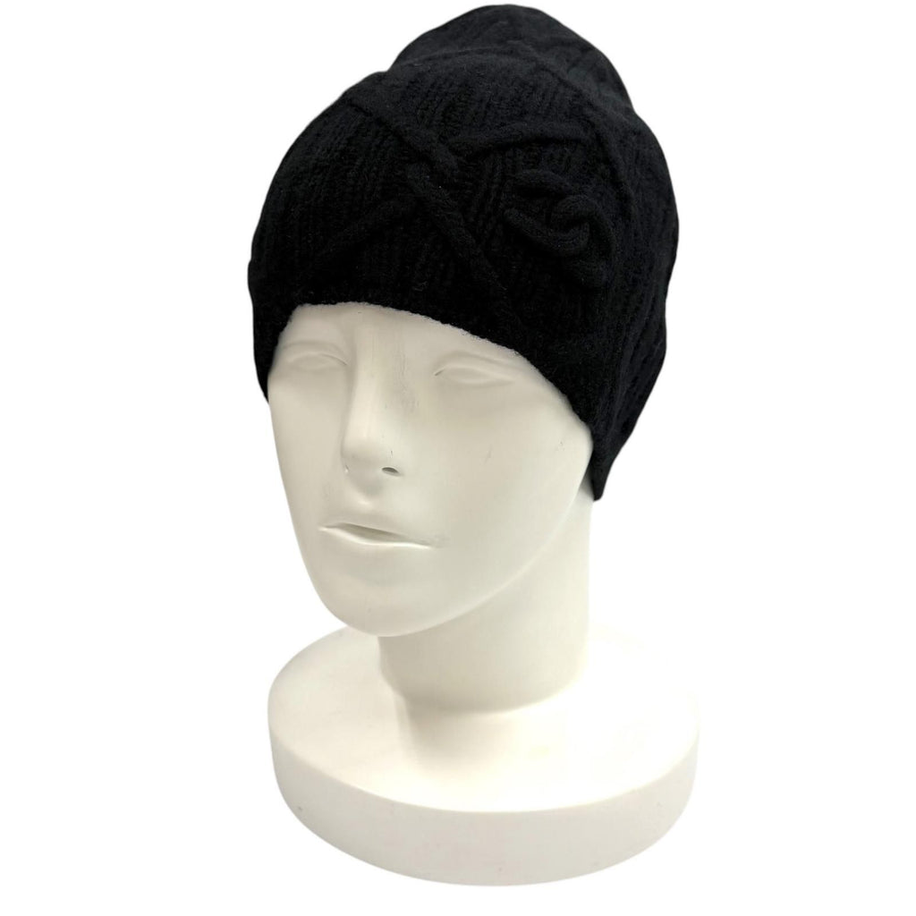 Chanel Cashmere CC Logo Knit Cap Beanie Hat Black — view 3