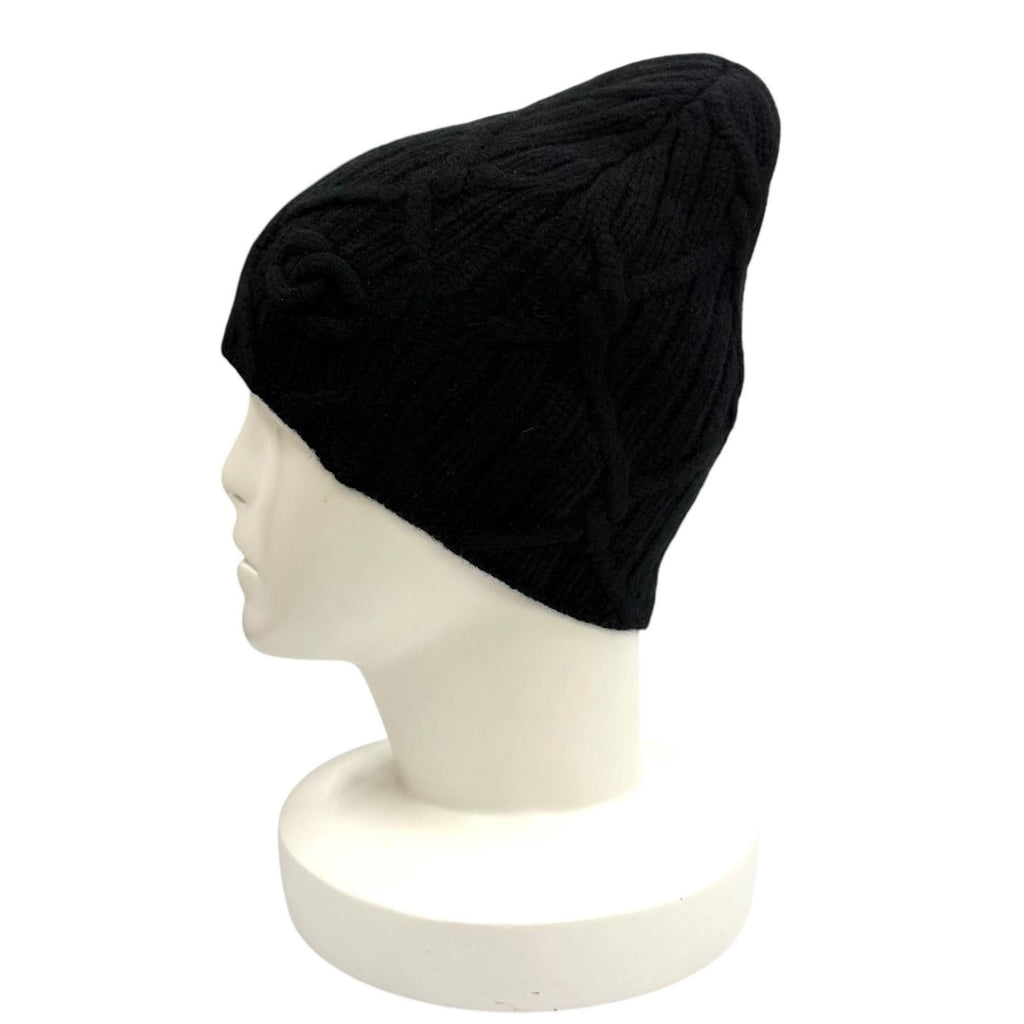 Chanel Cashmere CC Logo Knit Cap Beanie Hat Black — view 4