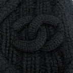 Chanel Cashmere CC Logo Knit Cap Beanie Hat Black — view 5