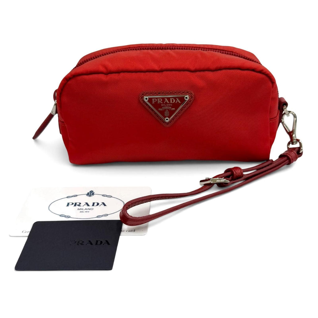 Prada Vela Re-Nylon Mini Pouch Rosso Makeup — view 2