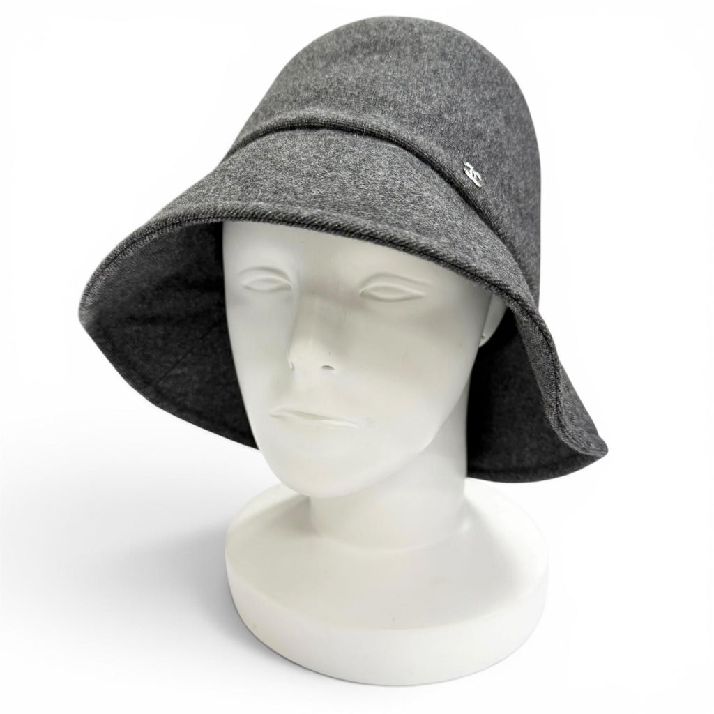 Chanel Cashmere Wool CC Logo Lame Thread Bucket Hat Gray Silver