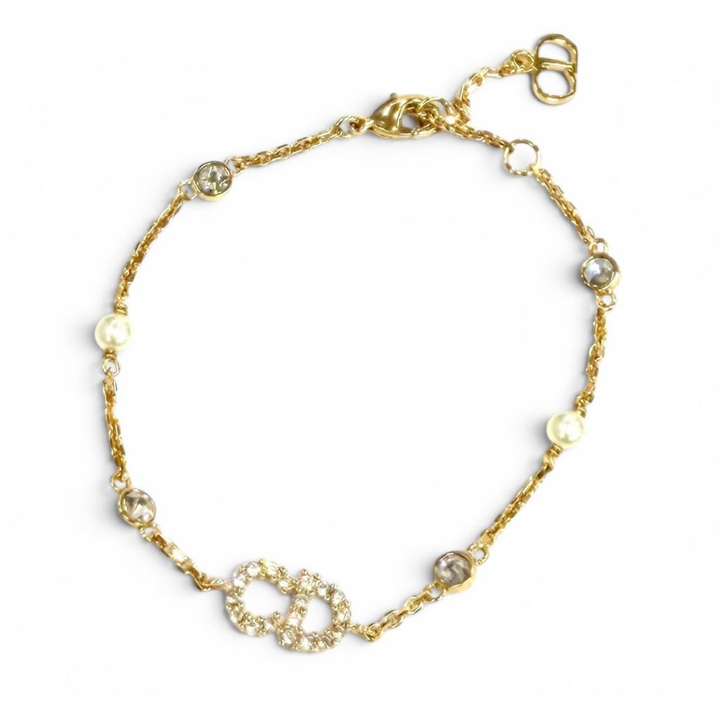 Dior Clair de Lune Bracelet CD Logo Rhinestone Faux Pearl Gold