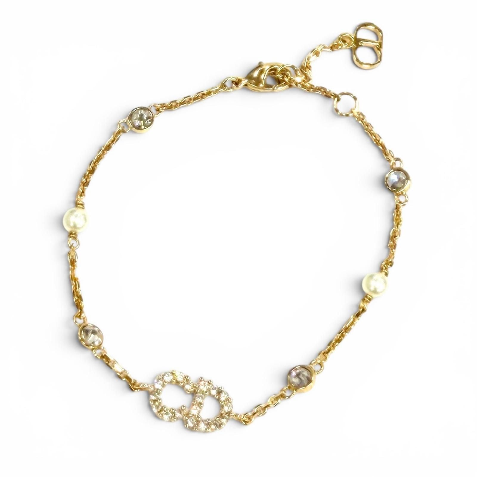 Dior Clair de Lune Bracelet CD Logo Rhinestone Faux Pearl Gold