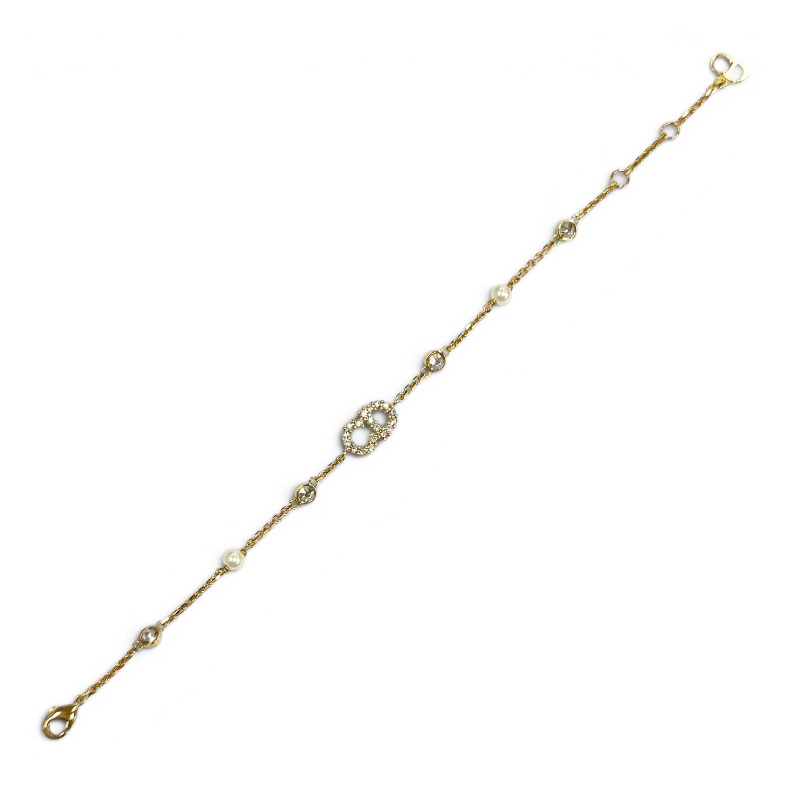 Dior Clair de Lune Bracelet CD Logo Rhinestone Faux Pearl Gold — view 5