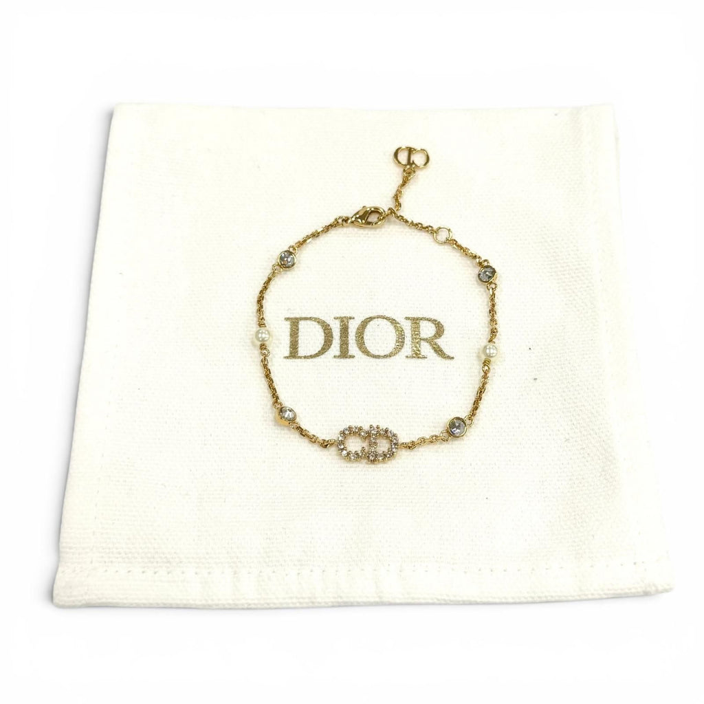 Dior Clair de Lune Bracelet CD Logo Rhinestone Faux Pearl Gold — view 2
