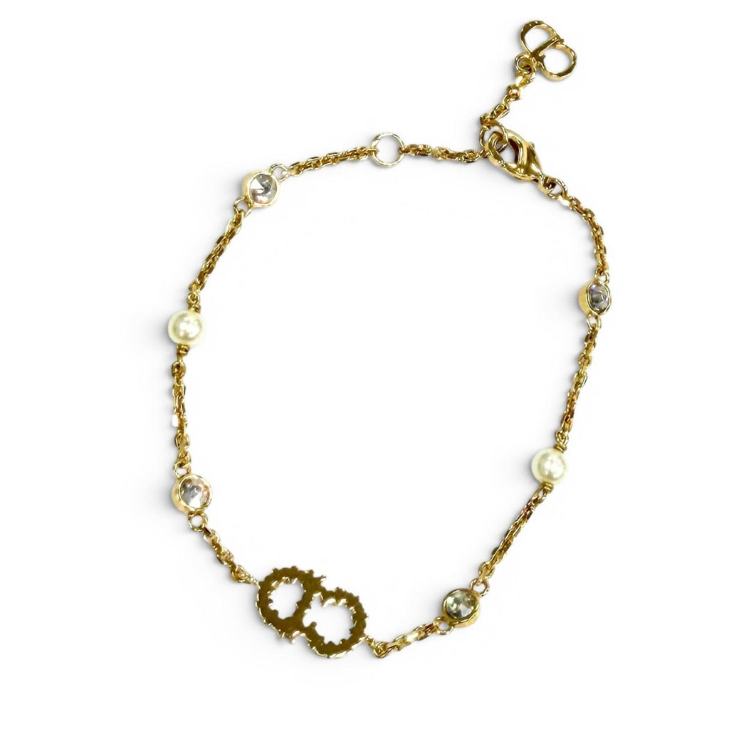 Dior Clair de Lune Bracelet CD Logo Rhinestone Faux Pearl Gold — view 3