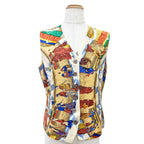 Hermes Vintage Silk 100% Prieres AU Vent Prayer in the Wind Logo Button Gilet