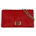 Fendi FF Embossed Logo Leather Chain Wallet Red Gold Shoulder