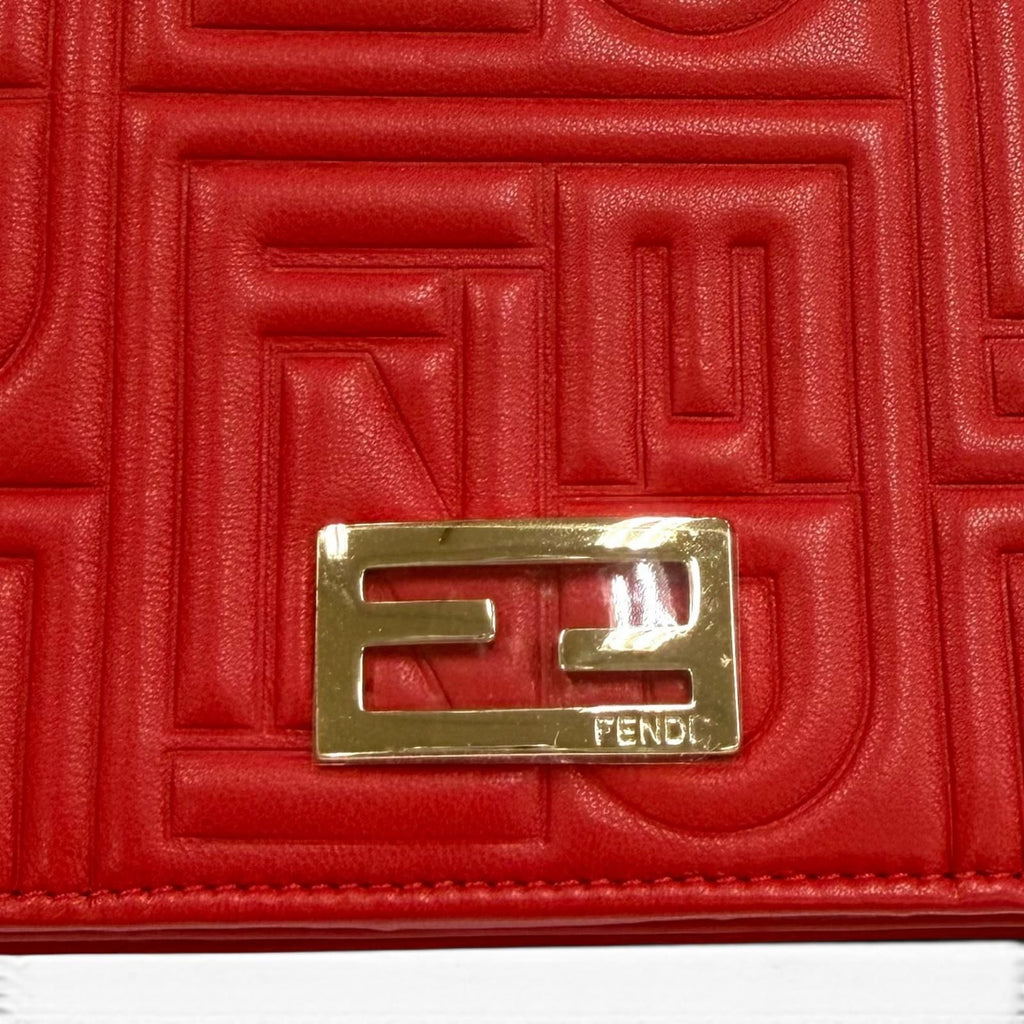 Fendi FF Embossed Logo Leather Chain Wallet Red Gold Shoulder — view 9