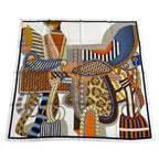 Hermes Carre 90 la Selle Imaginaire Silk 100% Blanc Bleu Brun Scarf