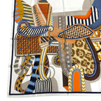 Hermes Carre 90 la Selle Imaginaire Silk 100% Blanc Bleu Brun Scarf — view 6