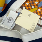 Hermes Carre 90 la Selle Imaginaire Silk 100% Blanc Bleu Brun Scarf — view 9