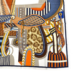 Hermes Carre 90 la Selle Imaginaire Silk 100% Blanc Bleu Brun Scarf — view 5