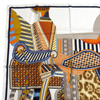 Hermes Carre 90 la Selle Imaginaire Silk 100% Blanc Bleu Brun Scarf — view 3
