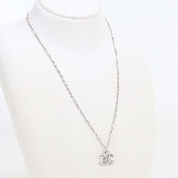 Chanel Rhinestone CC Logo Necklace Metal