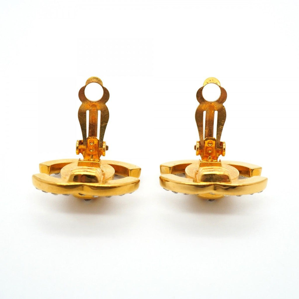 Chanel Earrings Vintage CC Logo rock Gold Plated Rhinestone — view 6