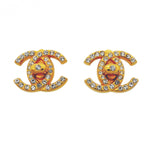 Chanel Earrings Vintage CC Logo rock Gold Plated Rhinestone