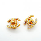 Chanel Earrings Vintage CC Logo rock Gold Plated Rhinestone — view 2