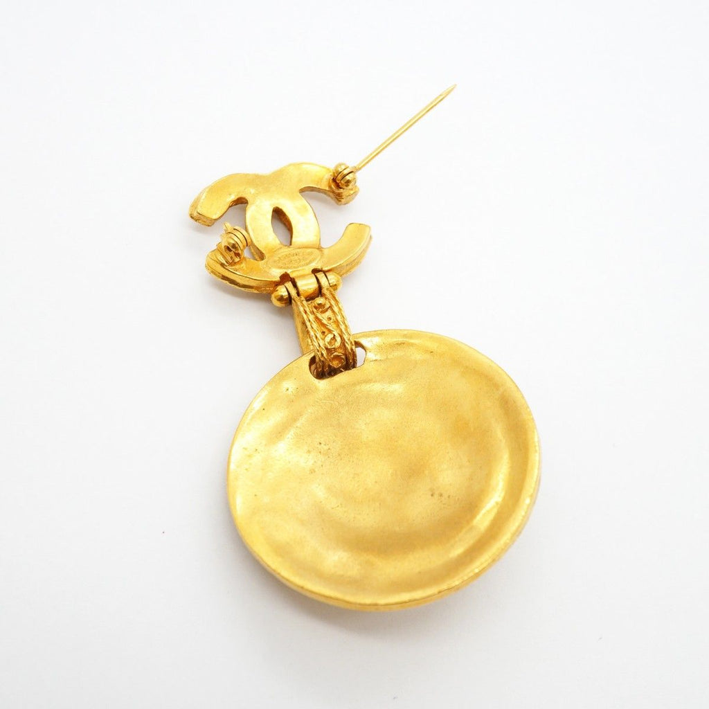 Chanel Vintage CC Logo Gold Plated Fakepearl Brooch — view 6