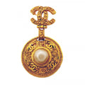 Chanel Vintage CC Logo Gold Plated Fakepearl Brooch