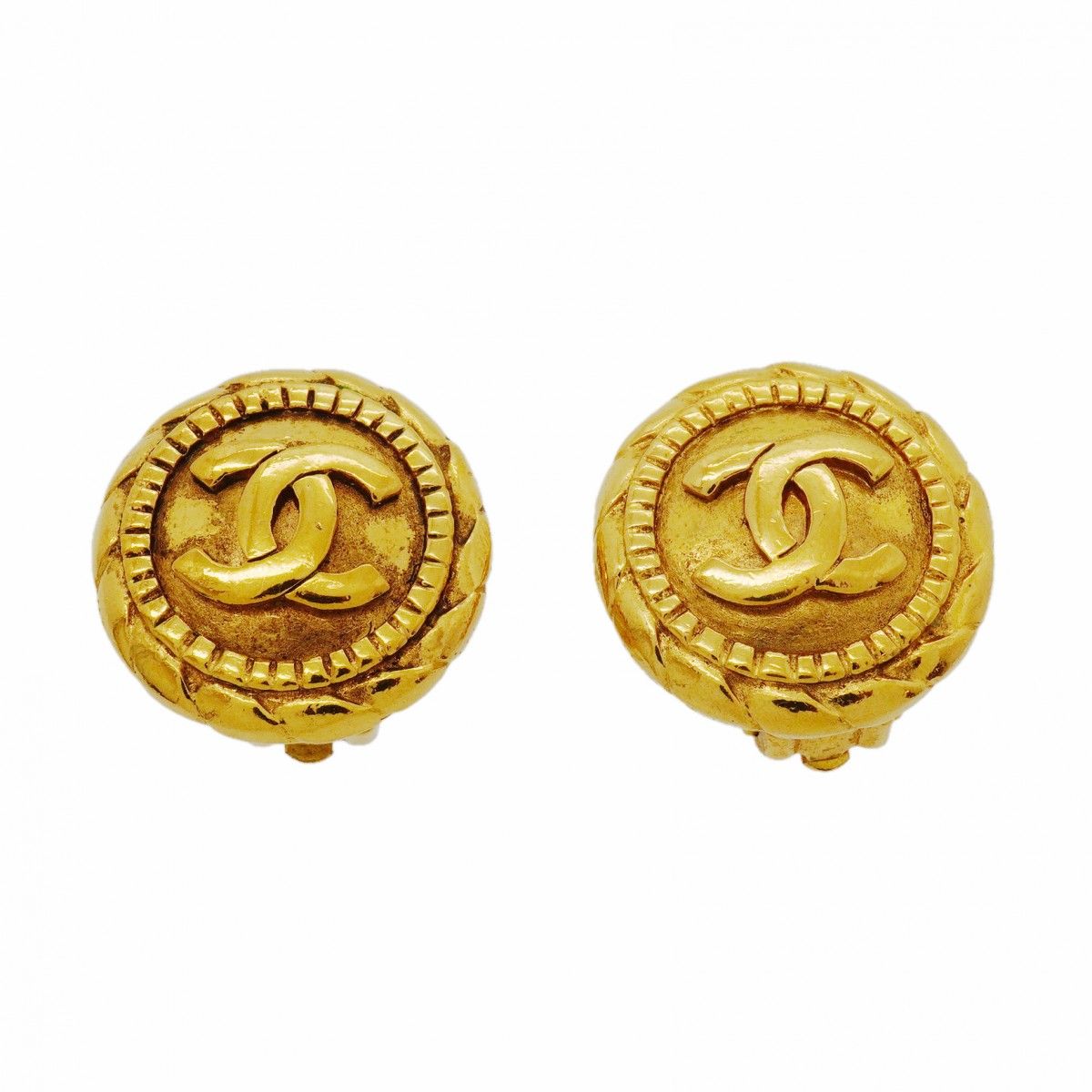 Chanel Earrings Vintage CC Logo Gold Plated
