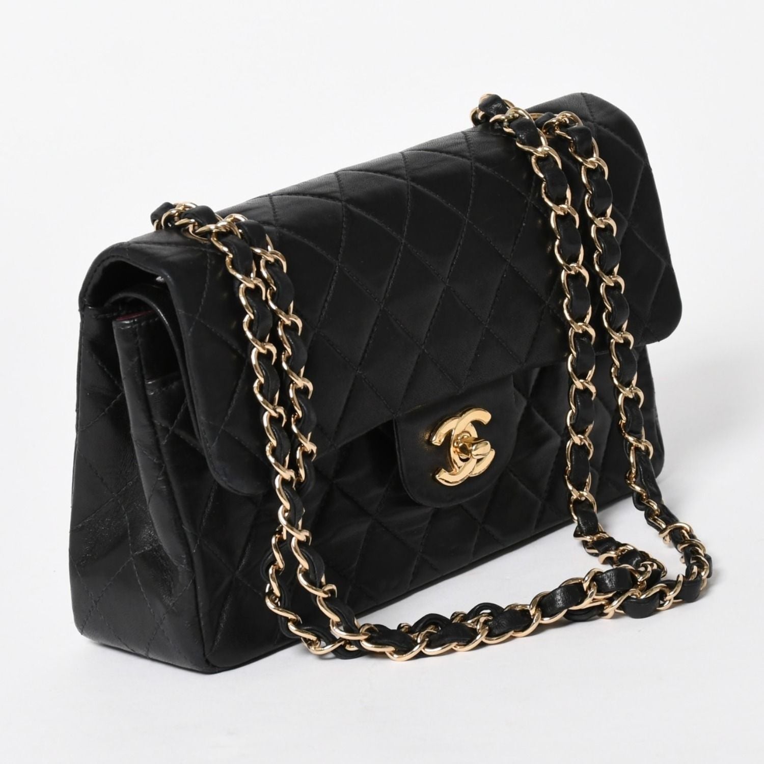 Chanel Quilted 23 Double Flap Chain Shoulder Bag CC Logo Lambskin Black — view 3